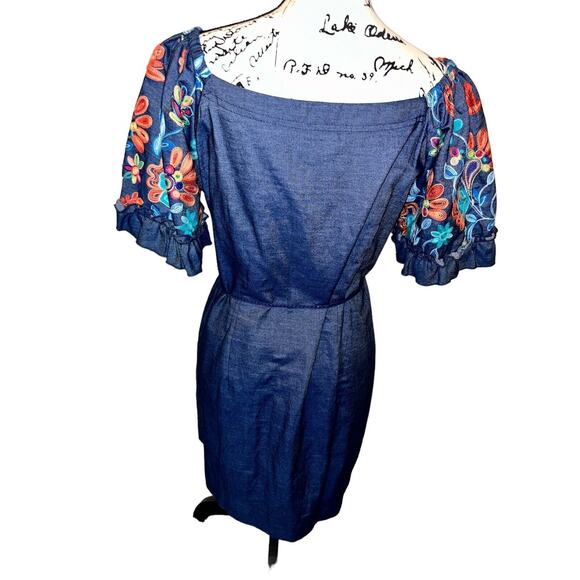 Signature by Robbie Bee Dress Womens Size 8‎ Floral Embroidered Ruffle Sleeve - Picture 6 of 11